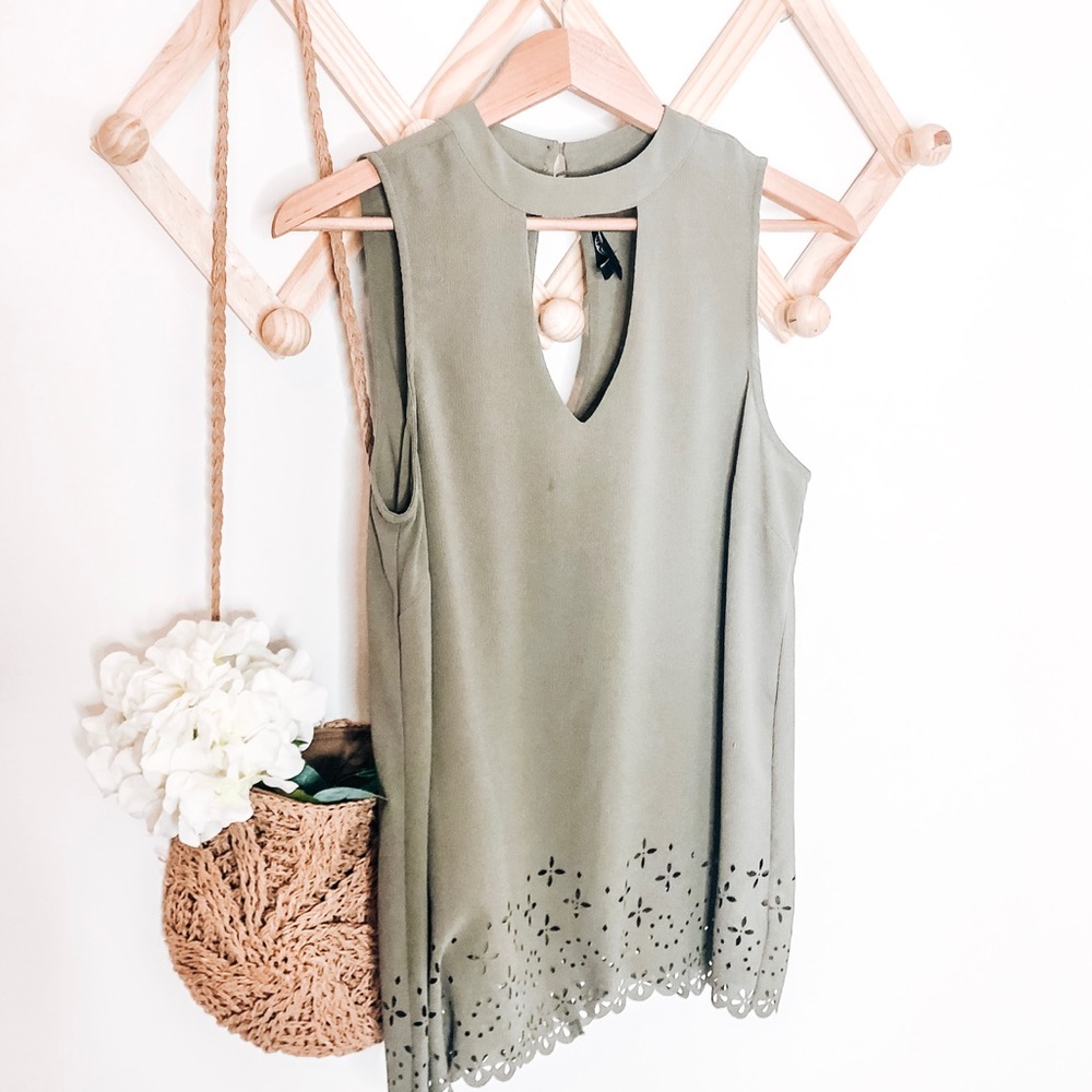 Olive Eyelet Top